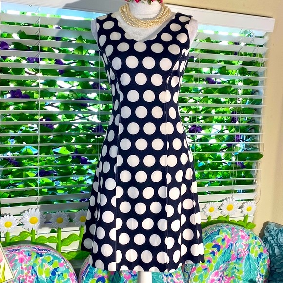 INC International Concepts Dresses & Skirts - INC International Concepts lbs y blue dress with large white polka dots